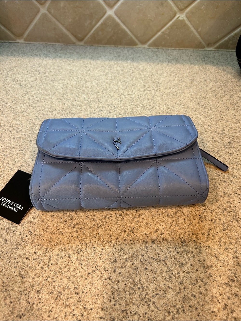 Vera Wang Quilted Lavender-Blue Flap Wallet Clutch